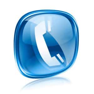 phone icon blue glass, isolated on white background.