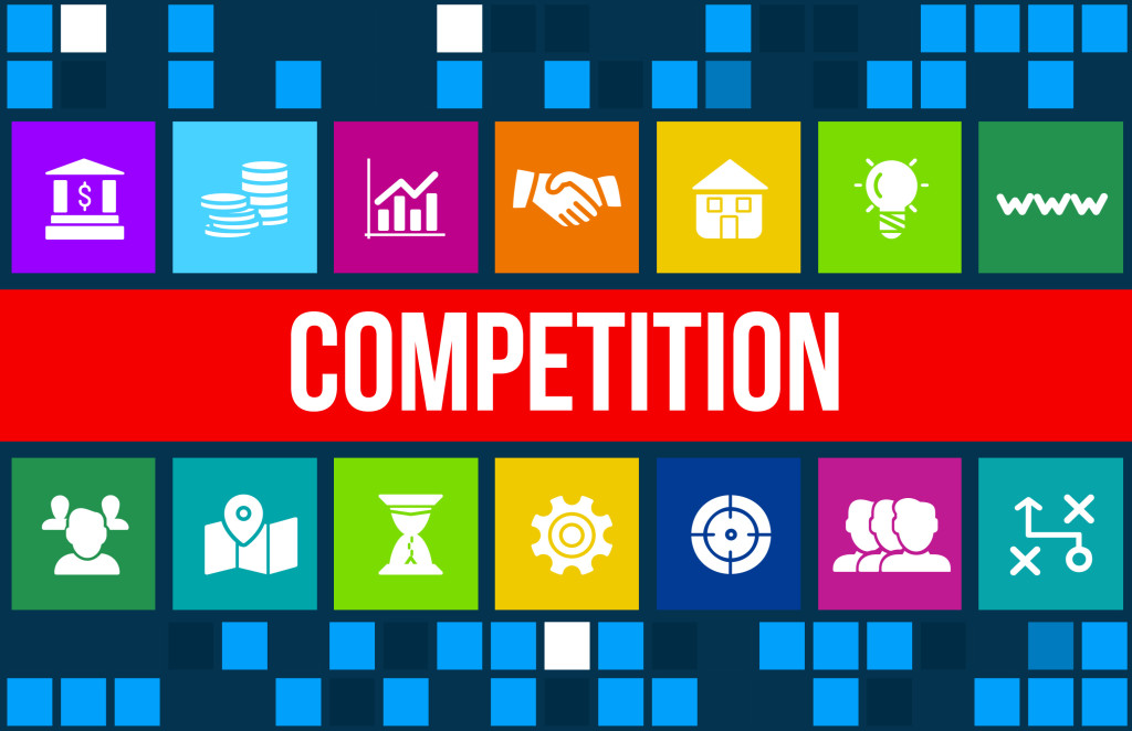 Competition concept image with business icons and copyspace.