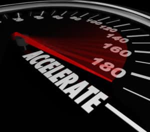 Accelerate word on a speedometer for gaining speed in a race or competition where the quickest competitor wins the game